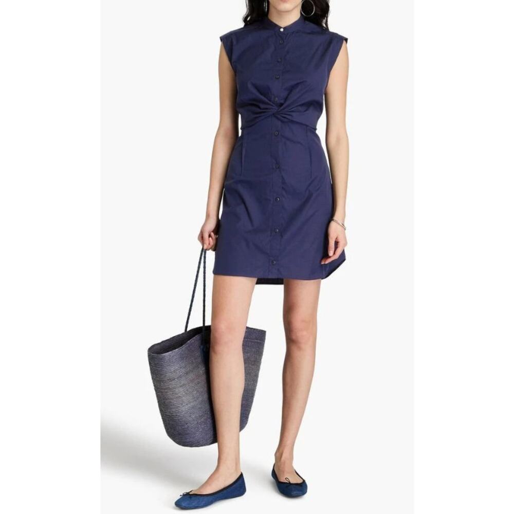 RAG & BONE Louisa Twisted Mini Dress Navy Sleeveless Cotton Poplin Women's 8